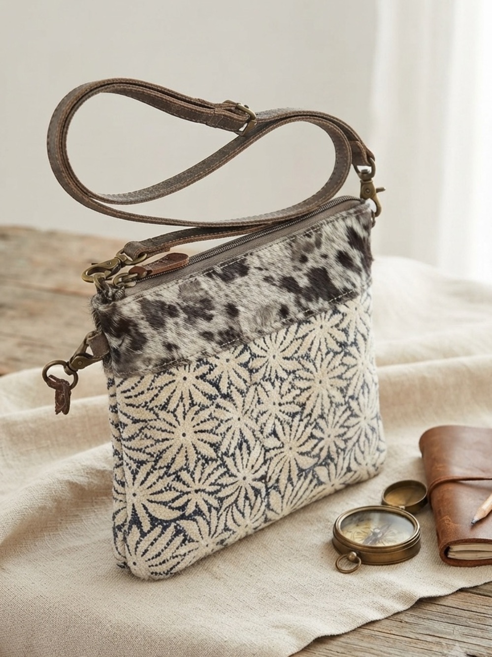 Myra Bag Hair on hide DUAL STRAP COTTON RUG SMALL BAG leather western purse